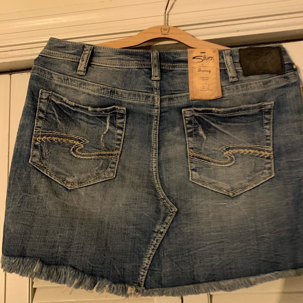 Silver Jeans Women's Distressed Blue Mini Skirt